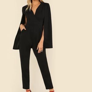 Plunging neck, sleeve cloak jumpsuit